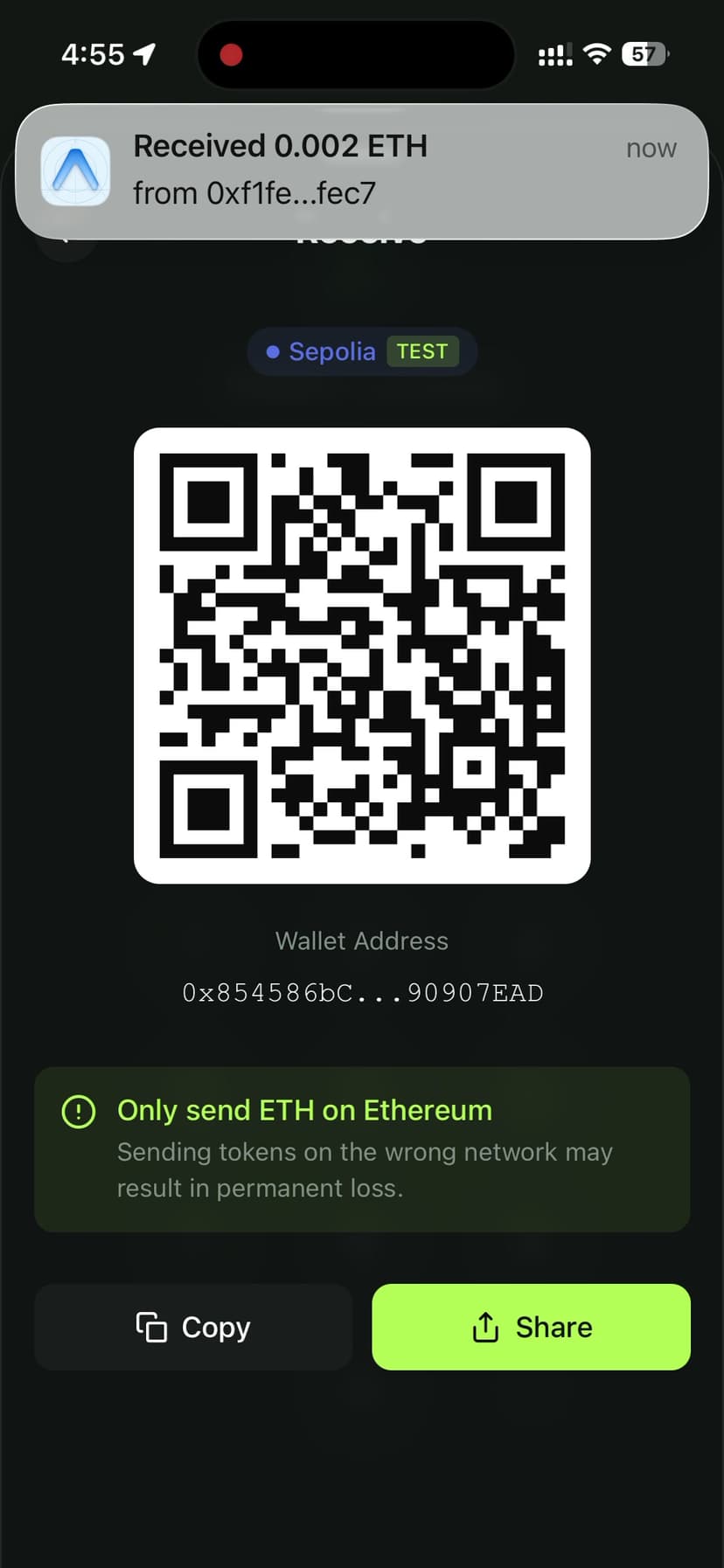 Push Notification - Received ETH